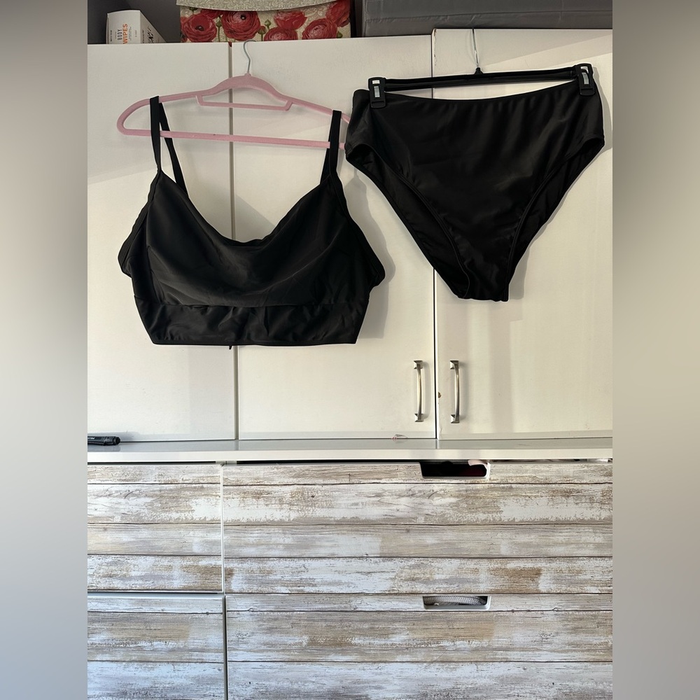 SHEIN Black Bikini Set 4XL Adjustable Straps Tie Back